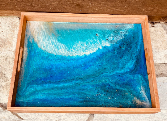 Resin and wooden serving tray